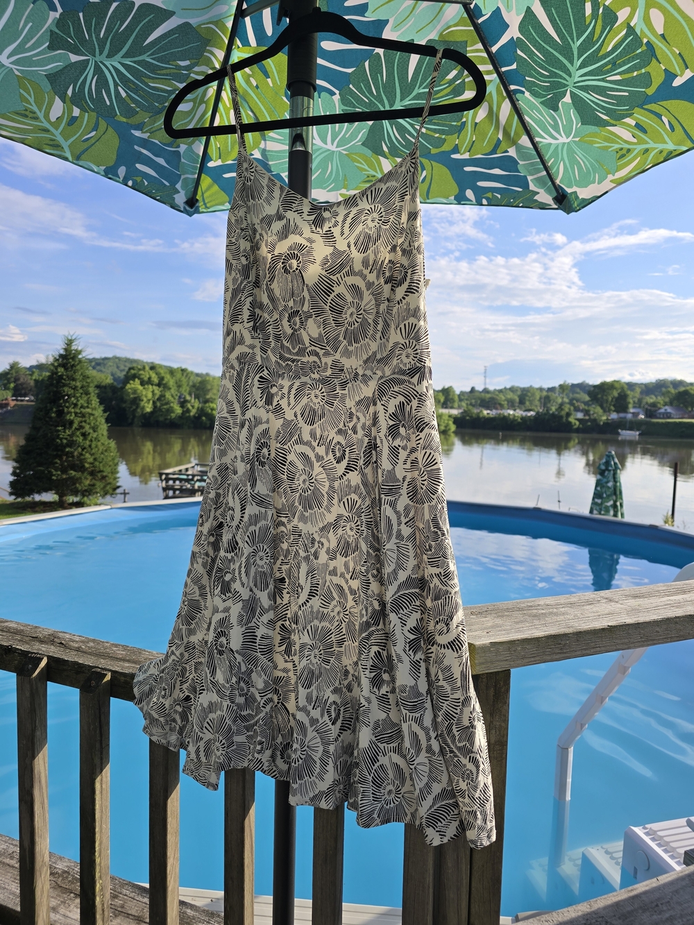 Old Navy Cream Sun Dress with Black Floral Print